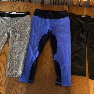 3 Soffe & Victoria’s Secret Womens activewear capris - Black, Blue, and Pattern
